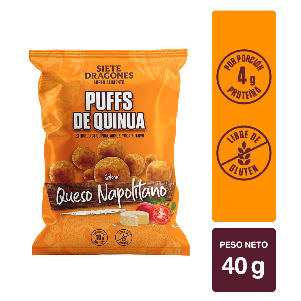 PUFF DE QUINUA SABOR QUESO NAPOLITANO DE 40GR - SIETE DRAGONES
