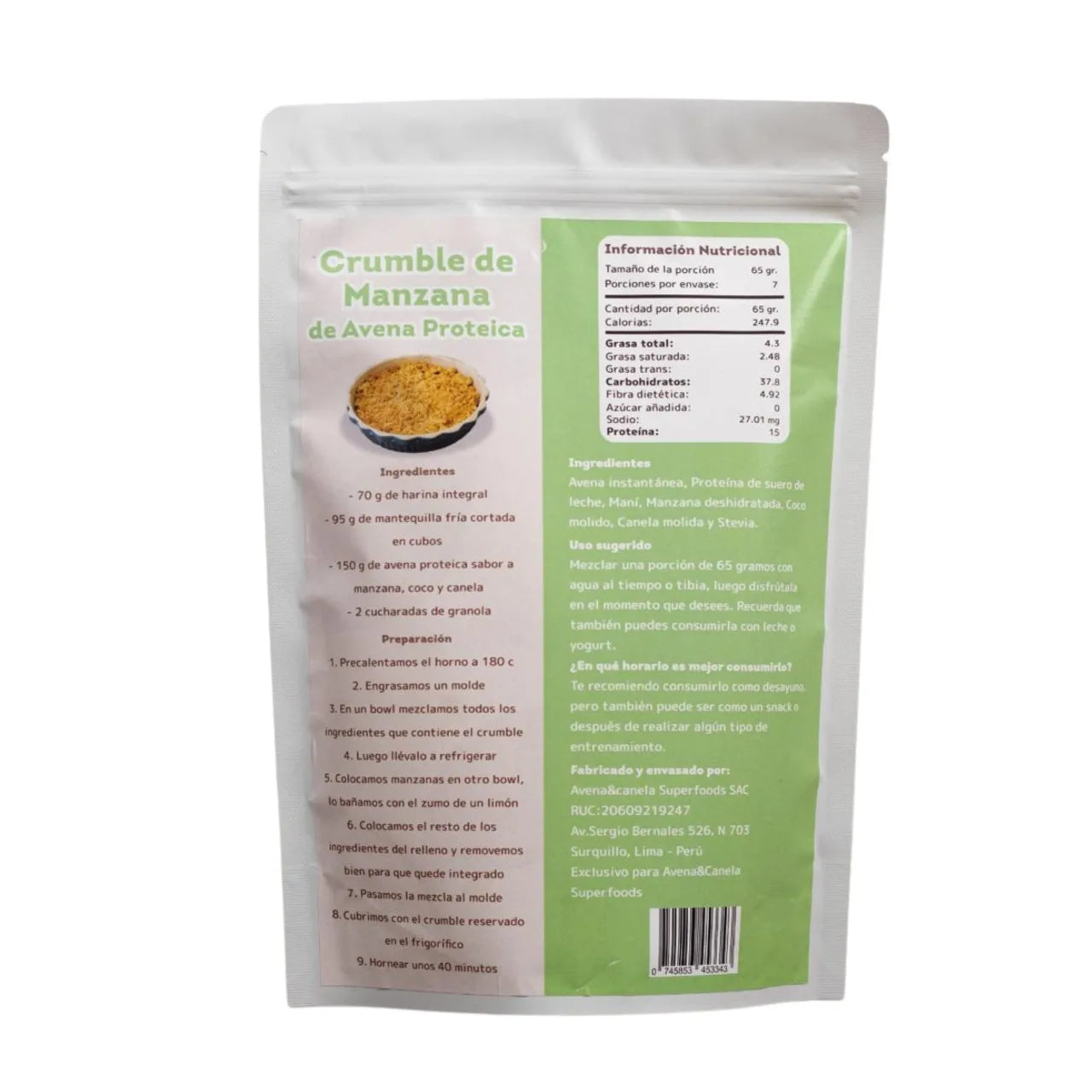 Avena Proteica Sabor Manzana 455 Gr Avena Y Canela Sin Azucar