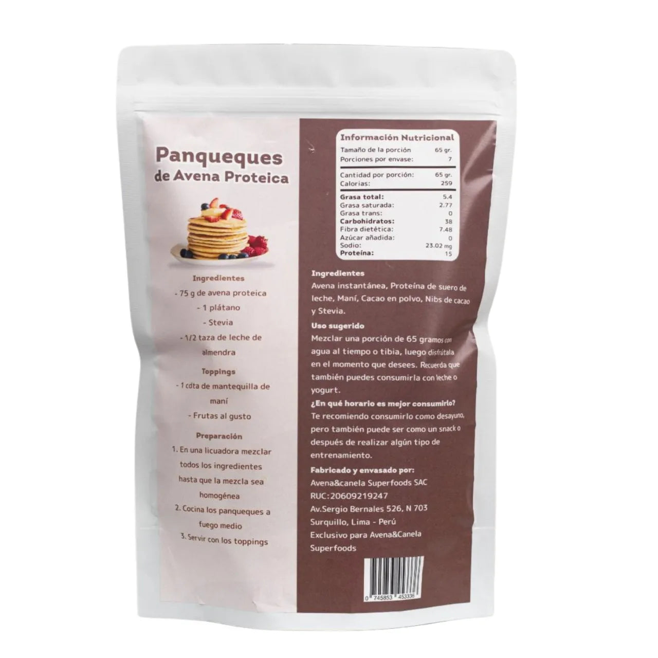 Avena Proteica Sabor Chocolate 455 Gr Avena Y Canela Sin Azucar Añadida