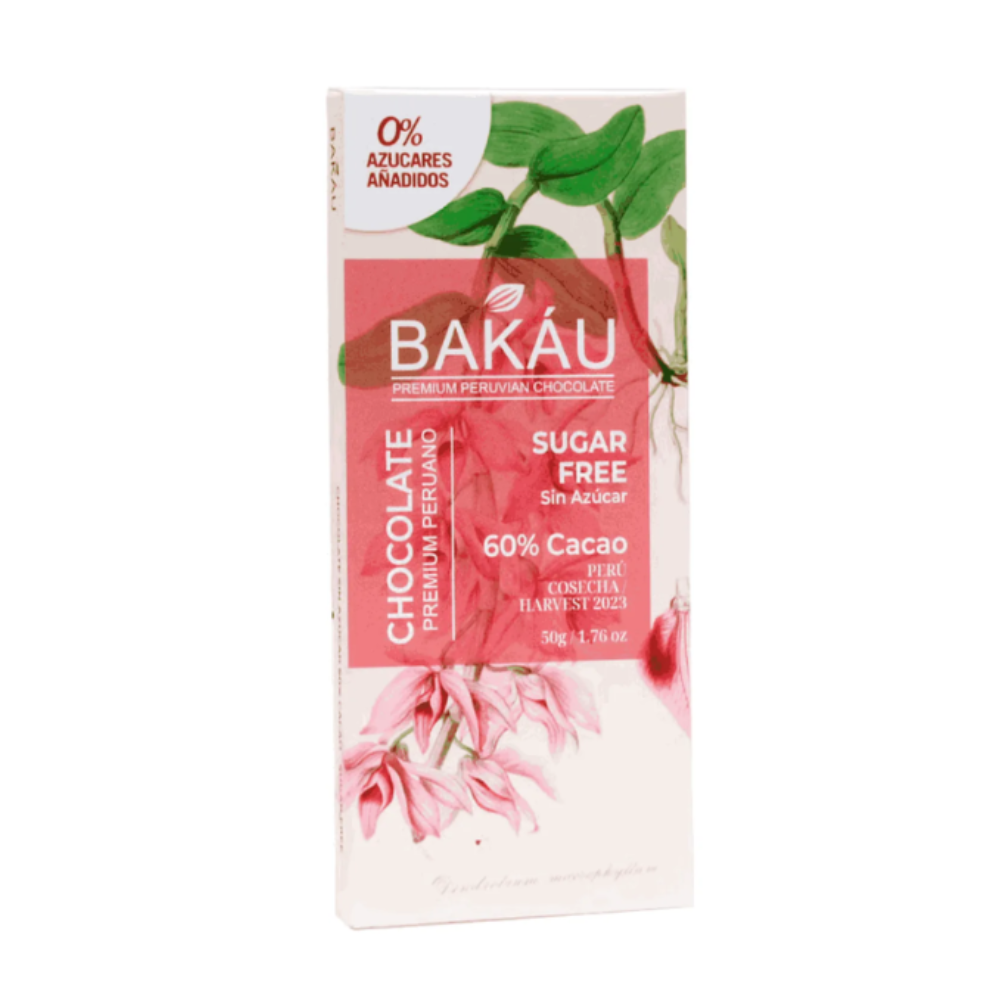 CHOCOLATE SIN AZUCAR 60% CACAO 50 GR - BAKÁU