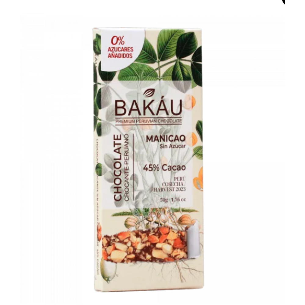 CHOCOLATE CROCANTE CON MANI 45% CACAO 50 GR - BAKAÁU