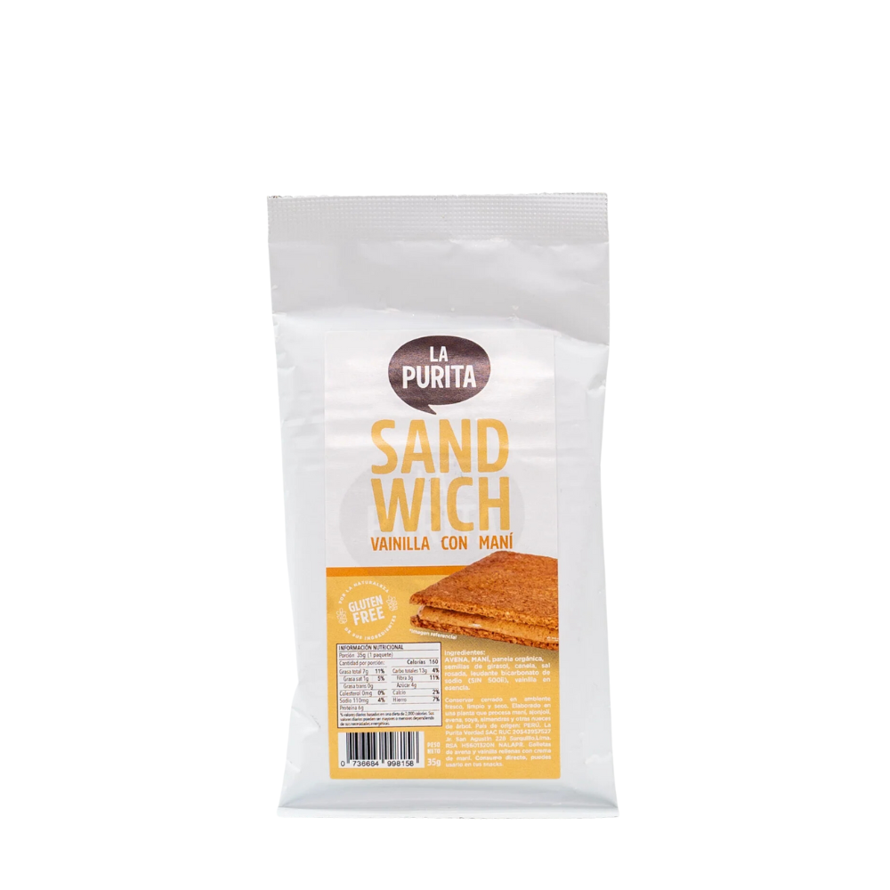SANDWICH VAINILLA CON MANÍ 35 GR - LA PURITA