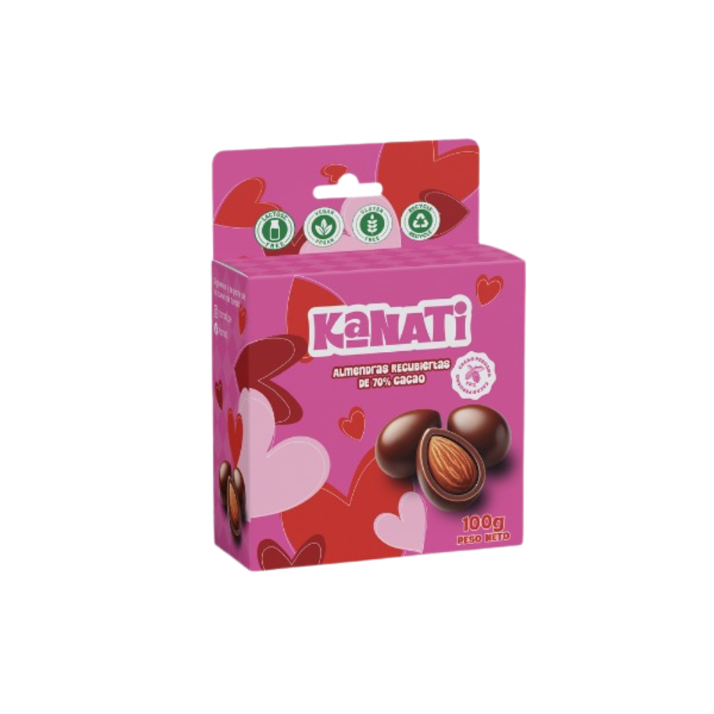 ALMENDRAS KANATI CUBIERTAS DE CACAO AL 70% CAJA X 100 GR - KANATI