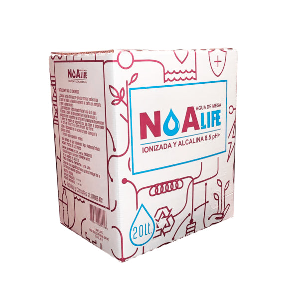 CAJA DE AGUA DE MESA IONIZADA Y ALCALINA 8.5PH+ 20 LITROS NOA