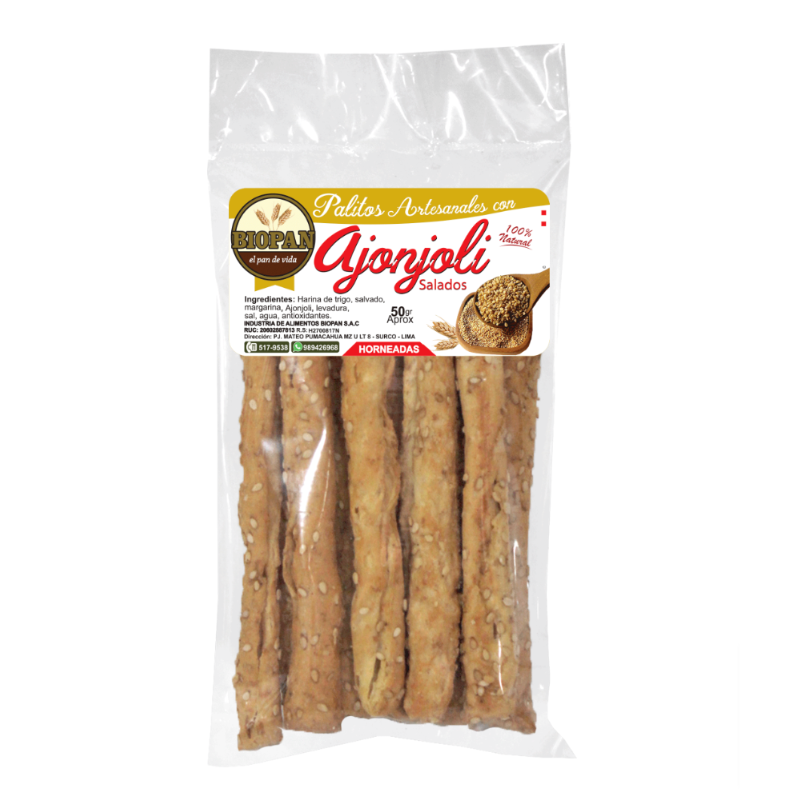 PALITOS ARTESANALES SALADOS C/ AJONJOLI - BIOPAN 50G