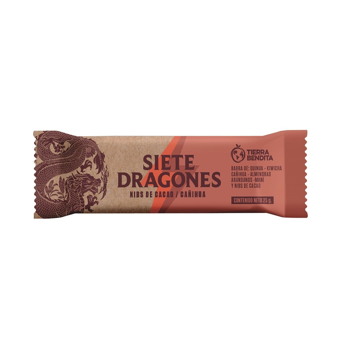 BARRA ENERGETICA DE NIBS DE CACAO Y CAÑIHUA DE 25GR SIETE DRAGONES