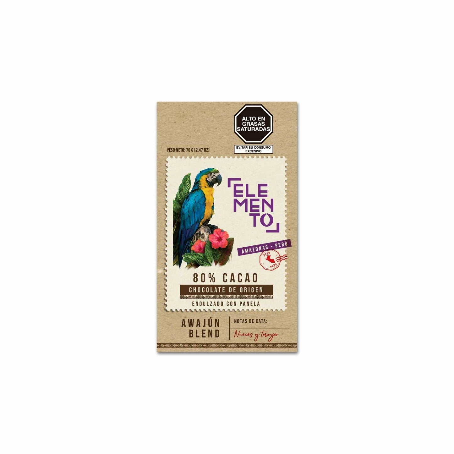 CHOCOLATE 80% CACAO CON PANELA - ELEMENTO 50G