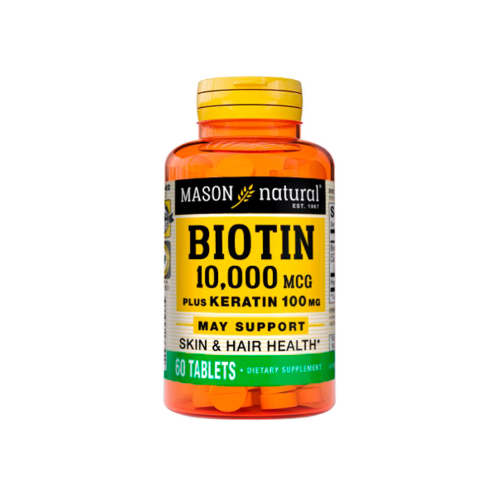 BIOTIN 10000 MCG PLUS KERATIN 100 MG (60 TAB)-MASON NATURAL