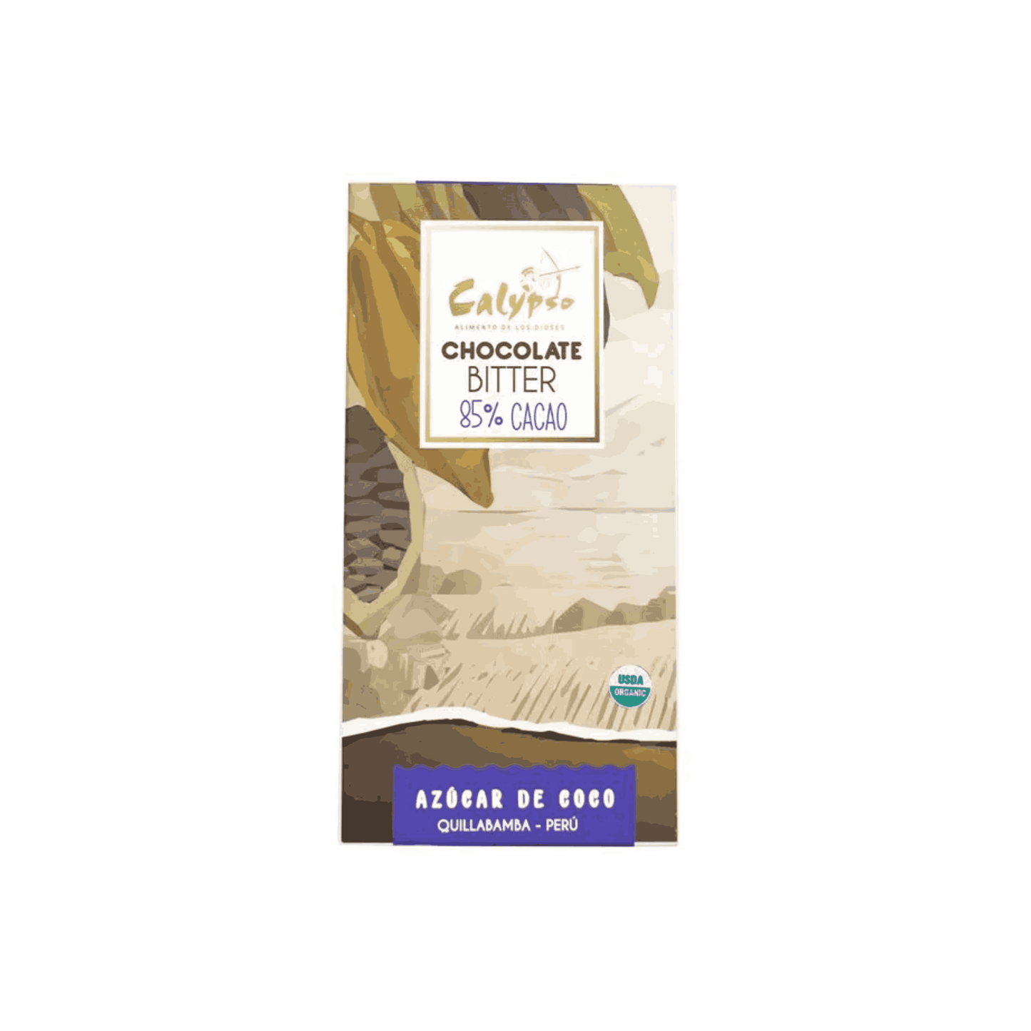 CHOCOLATE BITTER 85% ENDULZADO CON AZUCAR DE COCO CALYPSO 50G