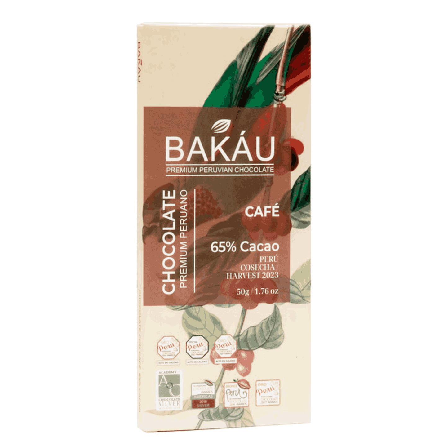CHOCOLATE CON CAFÉ 65 % BAKÁU 50G.
