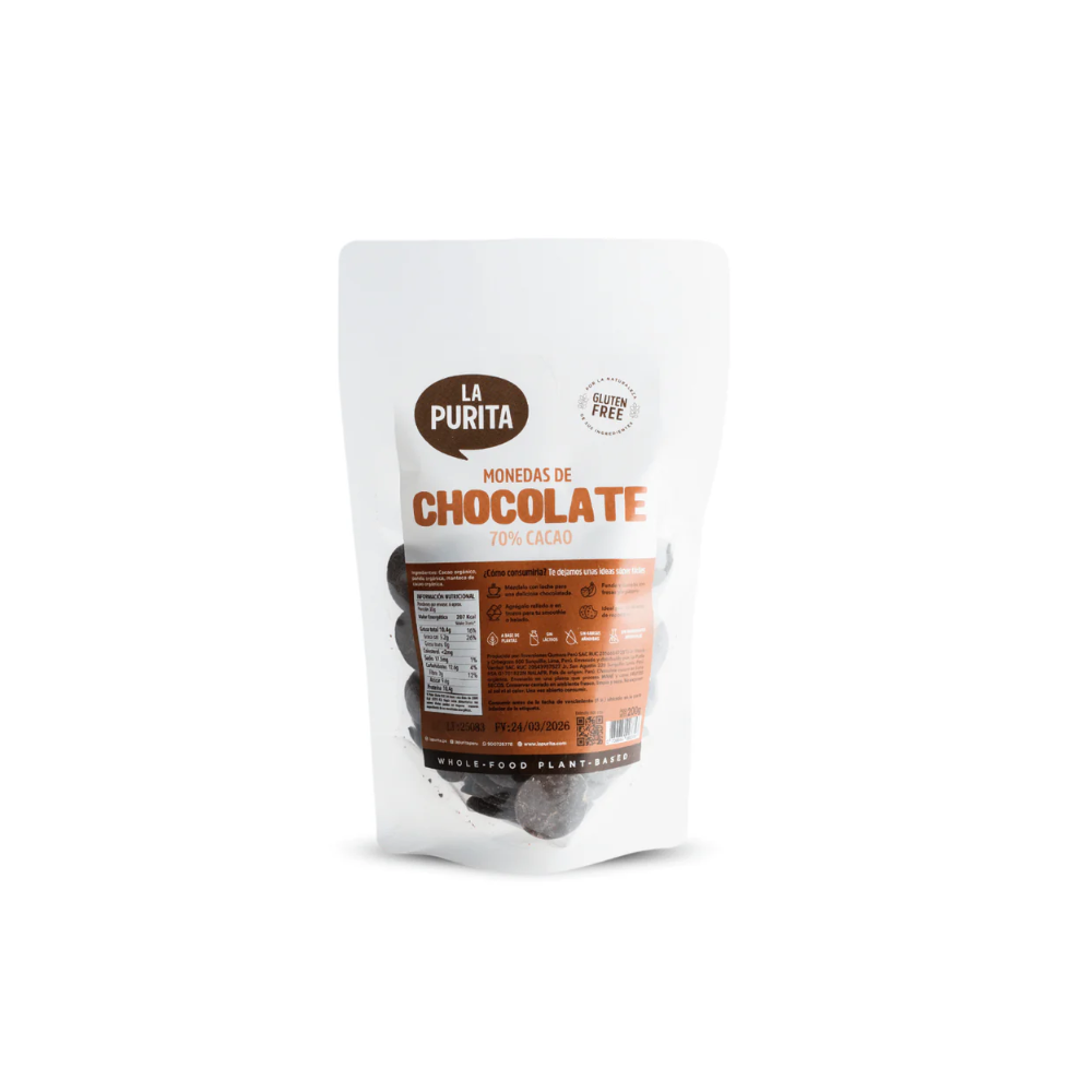 MONEDAS DE CHOCOLATE 70% CACAO - LA PURITA