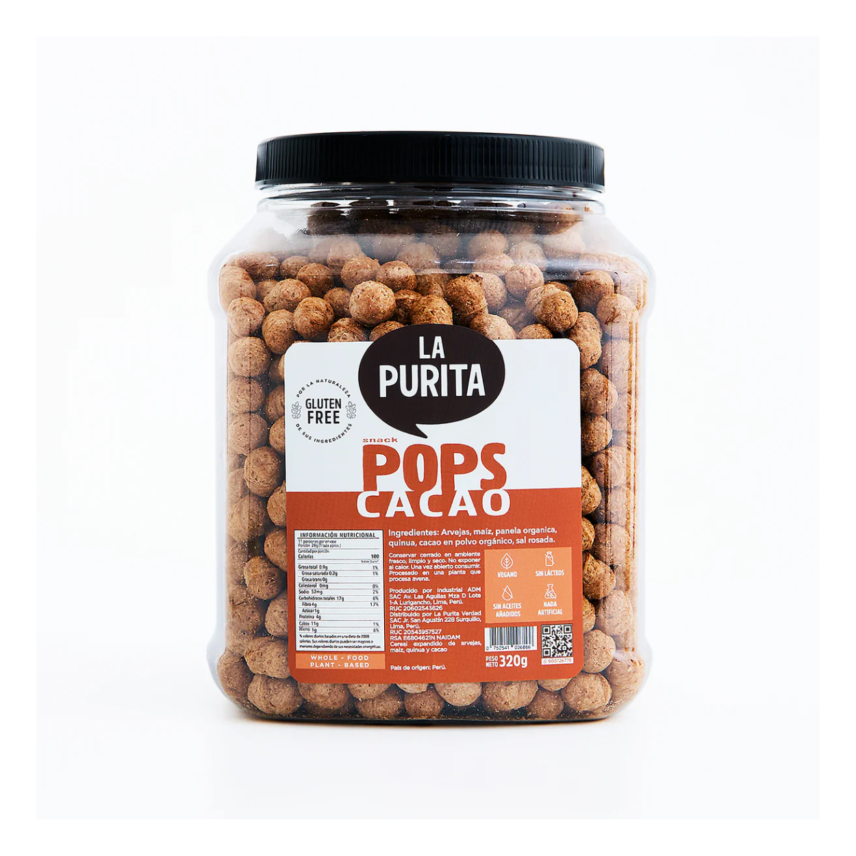 CEREAL POPS CACAO FRASCO 320 GR - LA PURITA