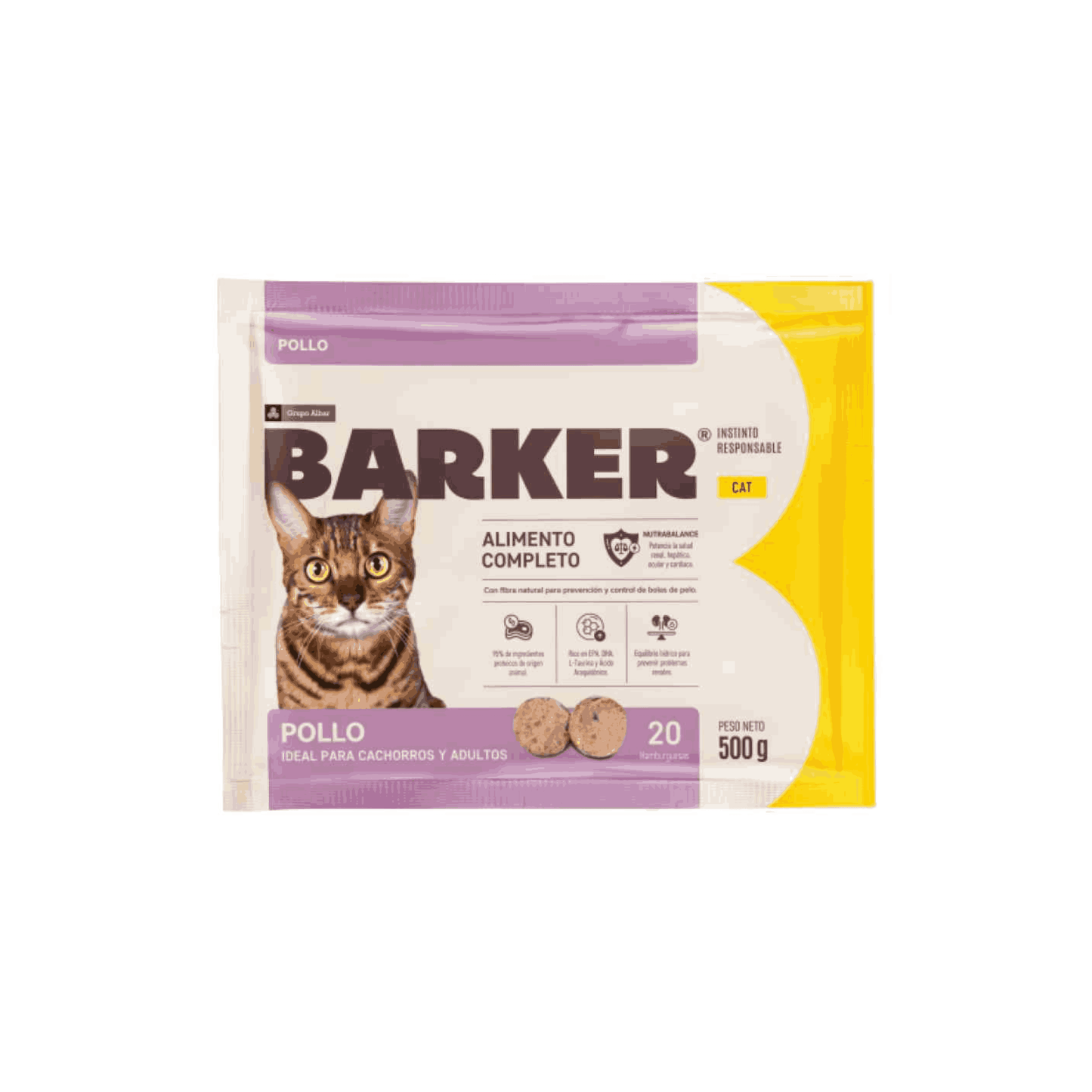 HAMBURGUESAS DE POLLO - GATO 20 UNIDADES BARKER 500 G