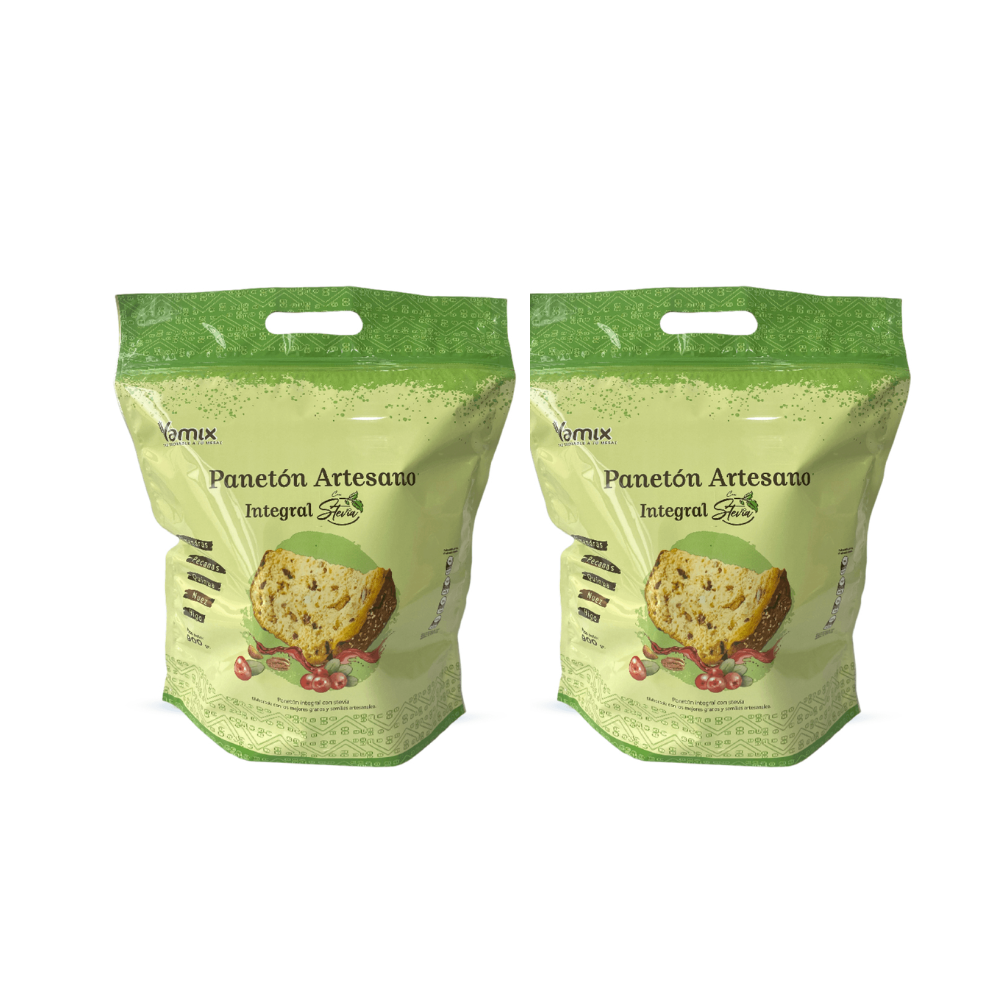 PACK DE DOS PANETONES 900GR ARTESANAL INTEGRAL STEVIA -YAMIX