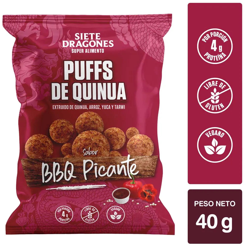 PUFF DE QUINUA SABOR BBQ PICANTE 40 GR - SIETE DRAGONES