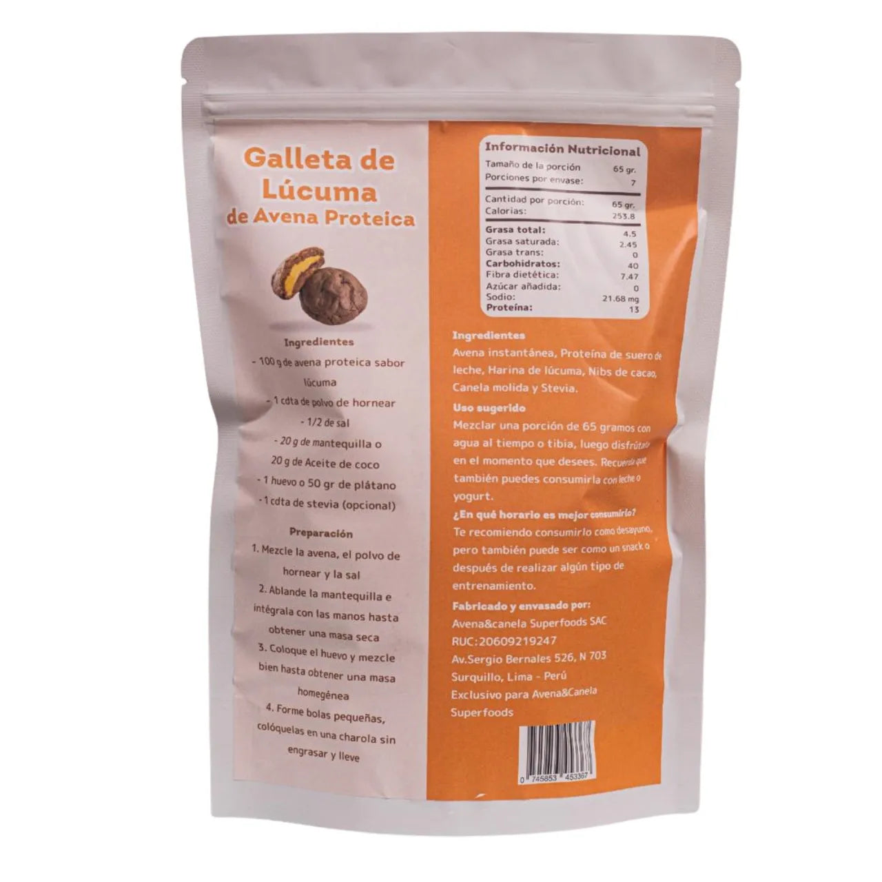 Avena Proteica Sabor Lucuma 455 Gr Avena Y Canela Sin Azucar Añadida