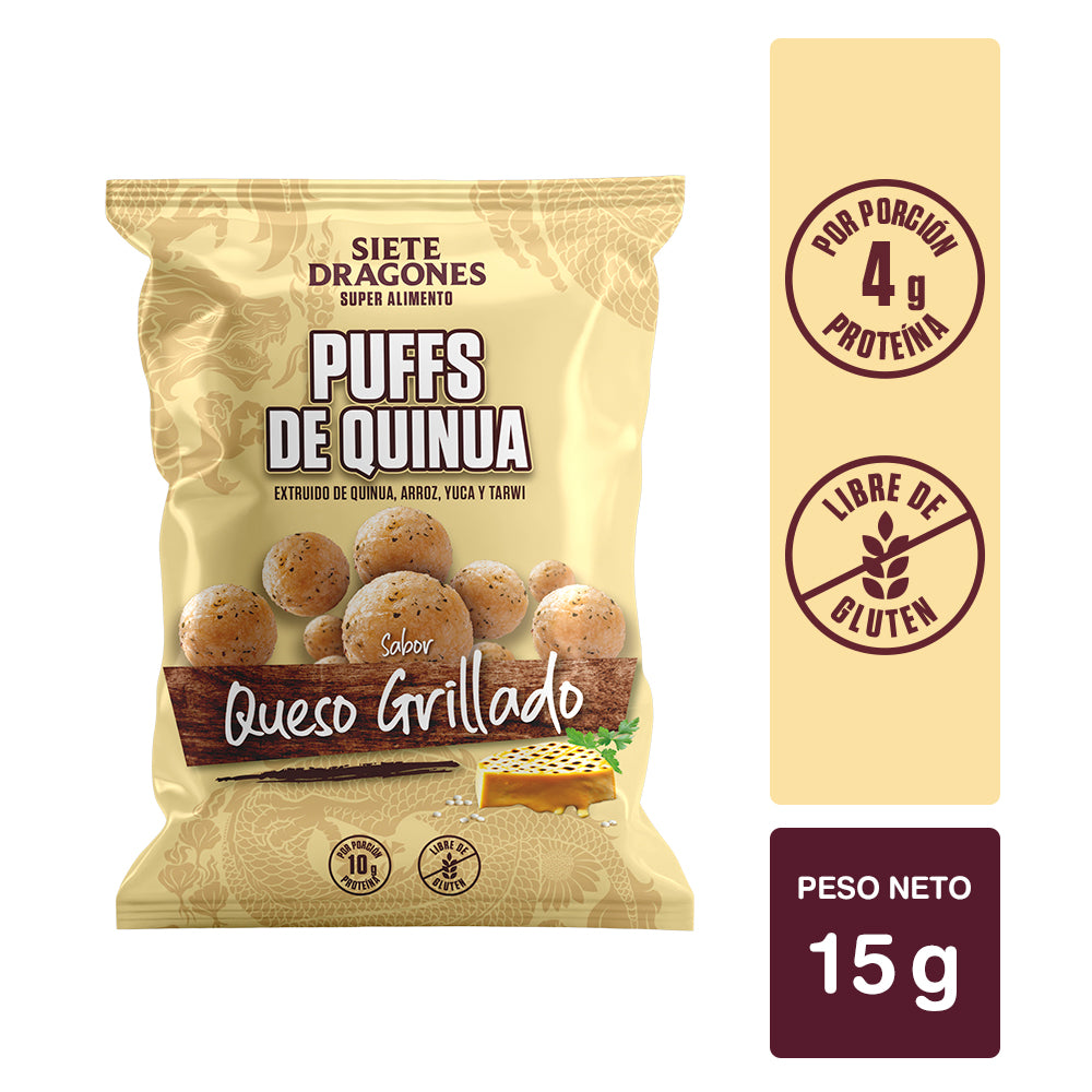 PUFF DE QUINUA SABOR QUESO GRILLADO DE 15GR - SIETE DRAGONES