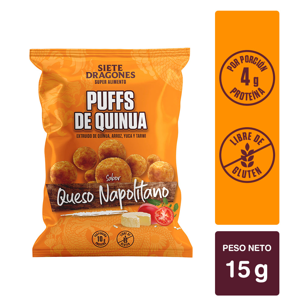 PUFF DE QUINUA SABOR QUESO NAPOLITANO DE 15GR - SIETE DRAGONES