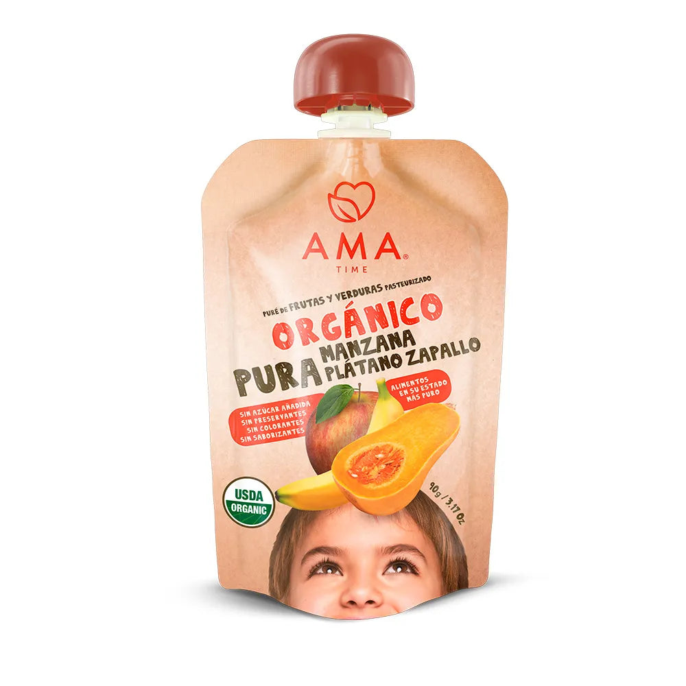 PURE DE MANZANA PLATANO ZAPALL 90GR ORGANICO-AMA