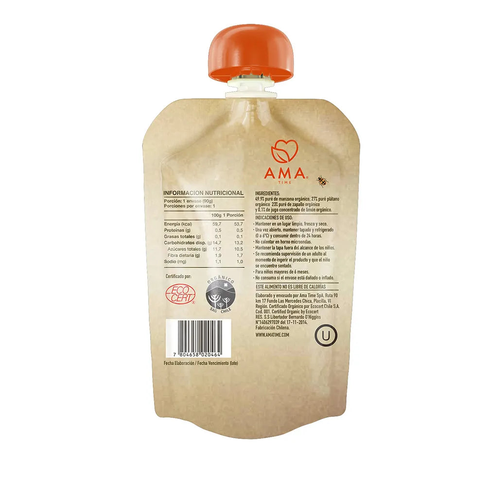PURE DE MANZANA PLATANO ZAPALL 90GR ORGANICO-AMA