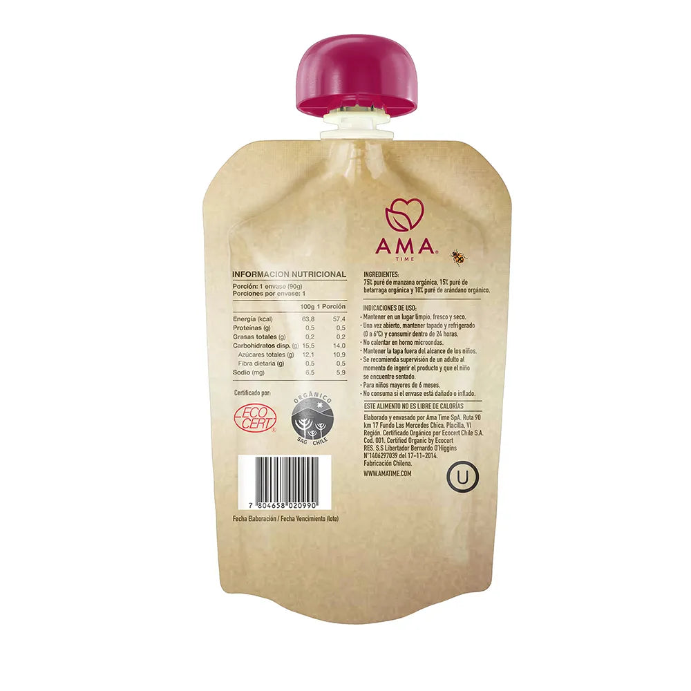 PURE DE MANZANA ARANDANO Y BETERRAGA AMA 90GR ORGANICO
