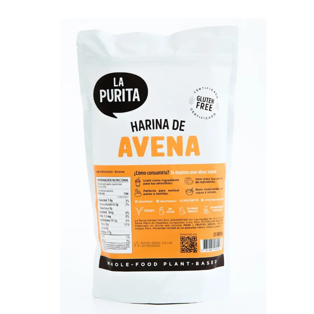 HARINA DE AVENA GLUTEN FREE 800 GR - LA PURITA