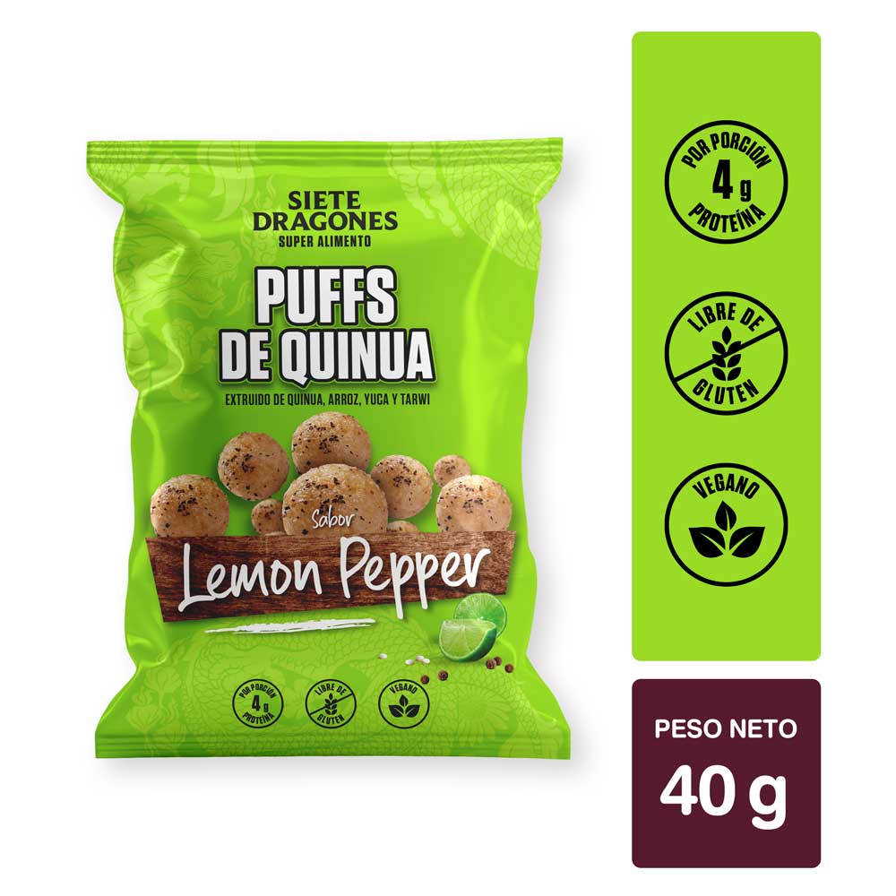 PUFF DE QUINUA SABOR LEMON PEPPER DE 40GR - SIETE DRAGONES