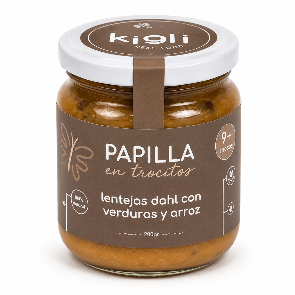 PAPILLA CON LENTEJAS DAHI CON VERDURAS Y ARROZ (TROCITOS) - KIGLI 200G