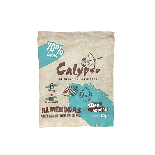 ALMENDRAS BAÑADO CON CHOCOLATE 70% 	CALYPSO	21GR CERO AZÚCAR
