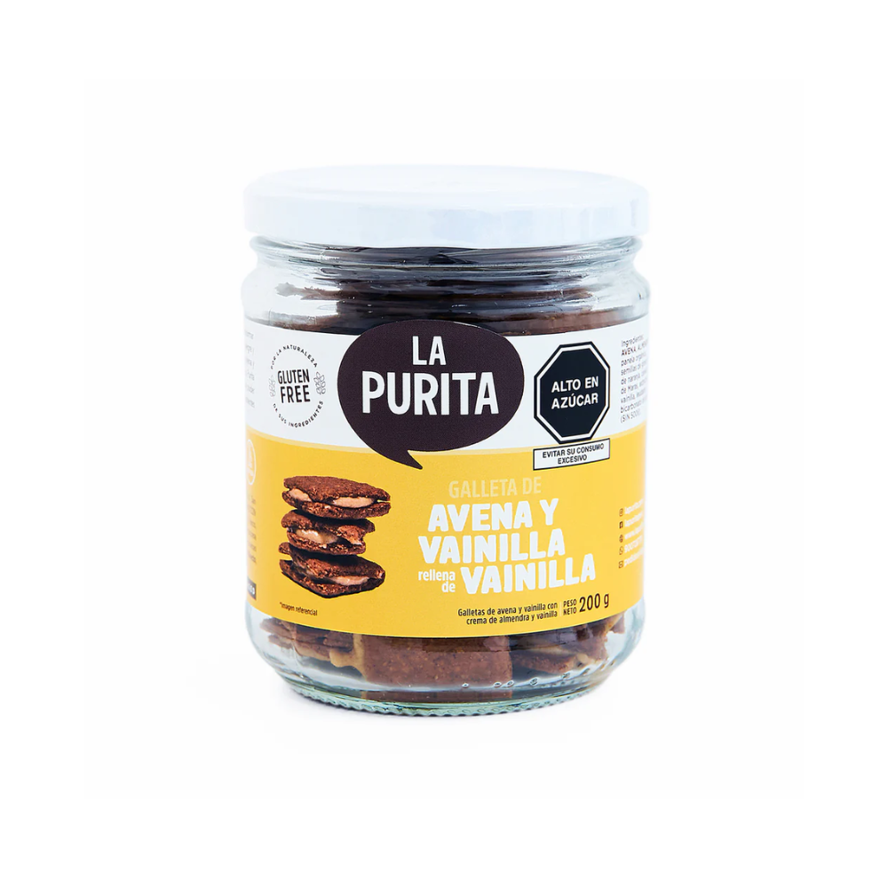 FRASCO GALLETA DE AVENA Y VAINILLA RELLENA DE VAINILLA  200 GR - LA PURITA