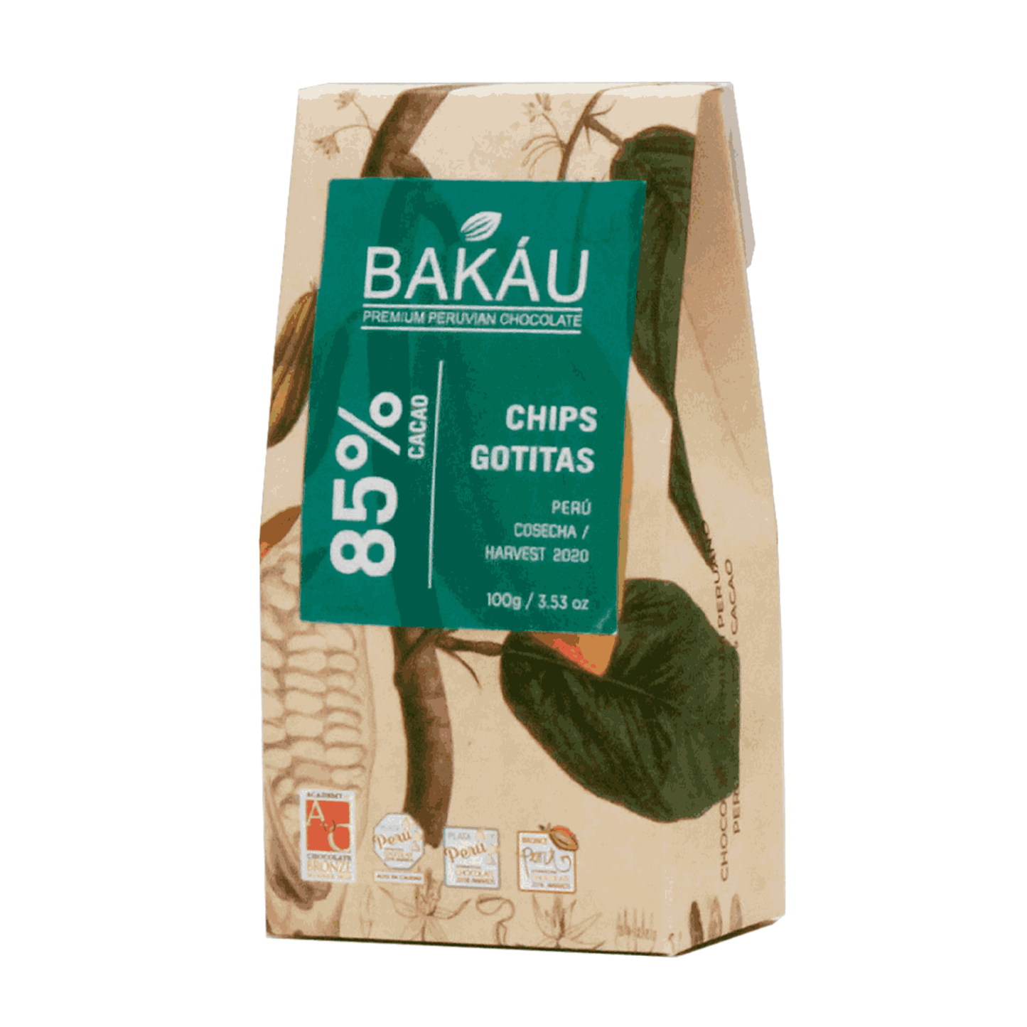 CHIPS GOTITAS 85% DE CACAO BAKÁU 100 GR