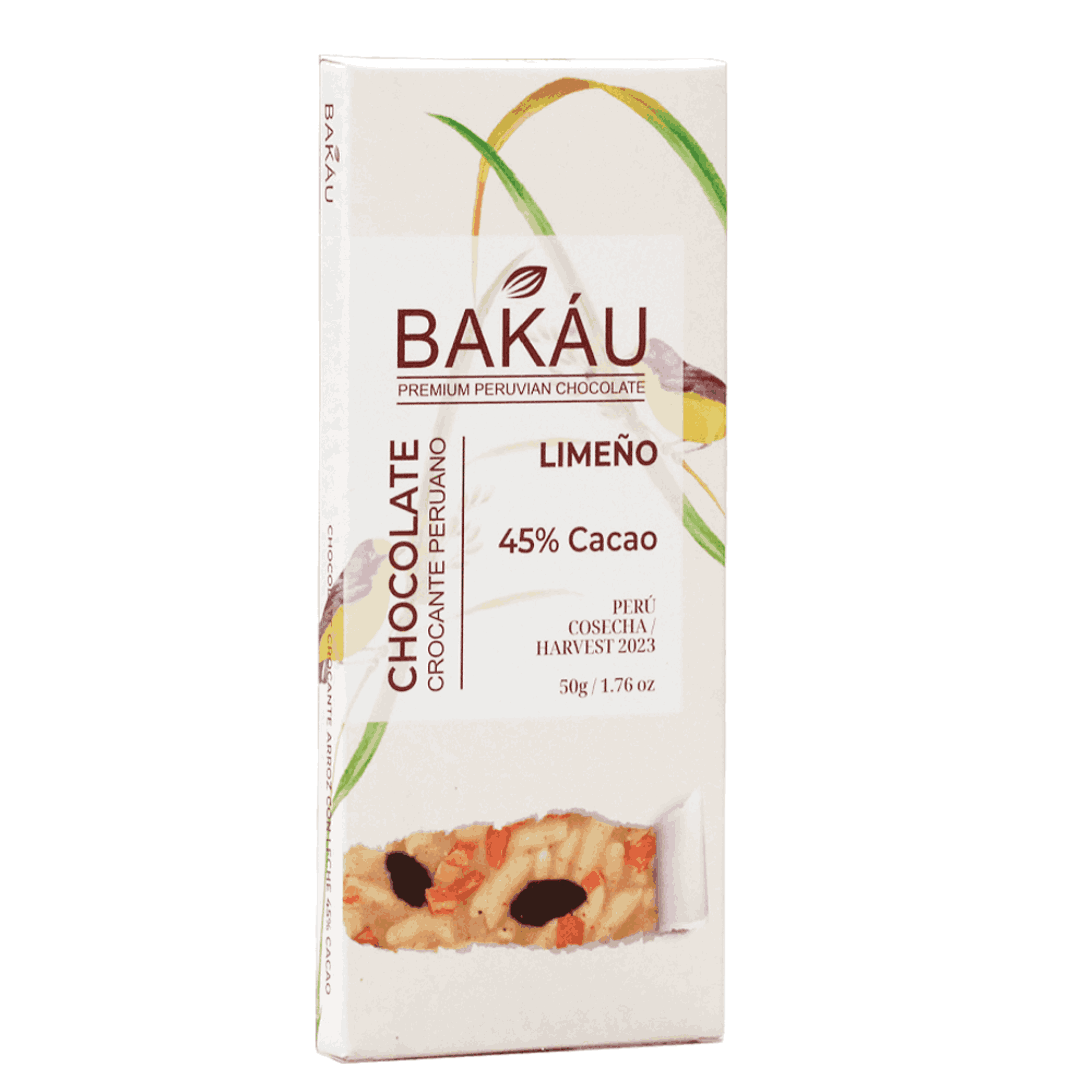 CHOCOLATE LIMEÑO 45% CACAO BAKÁU 50 G.