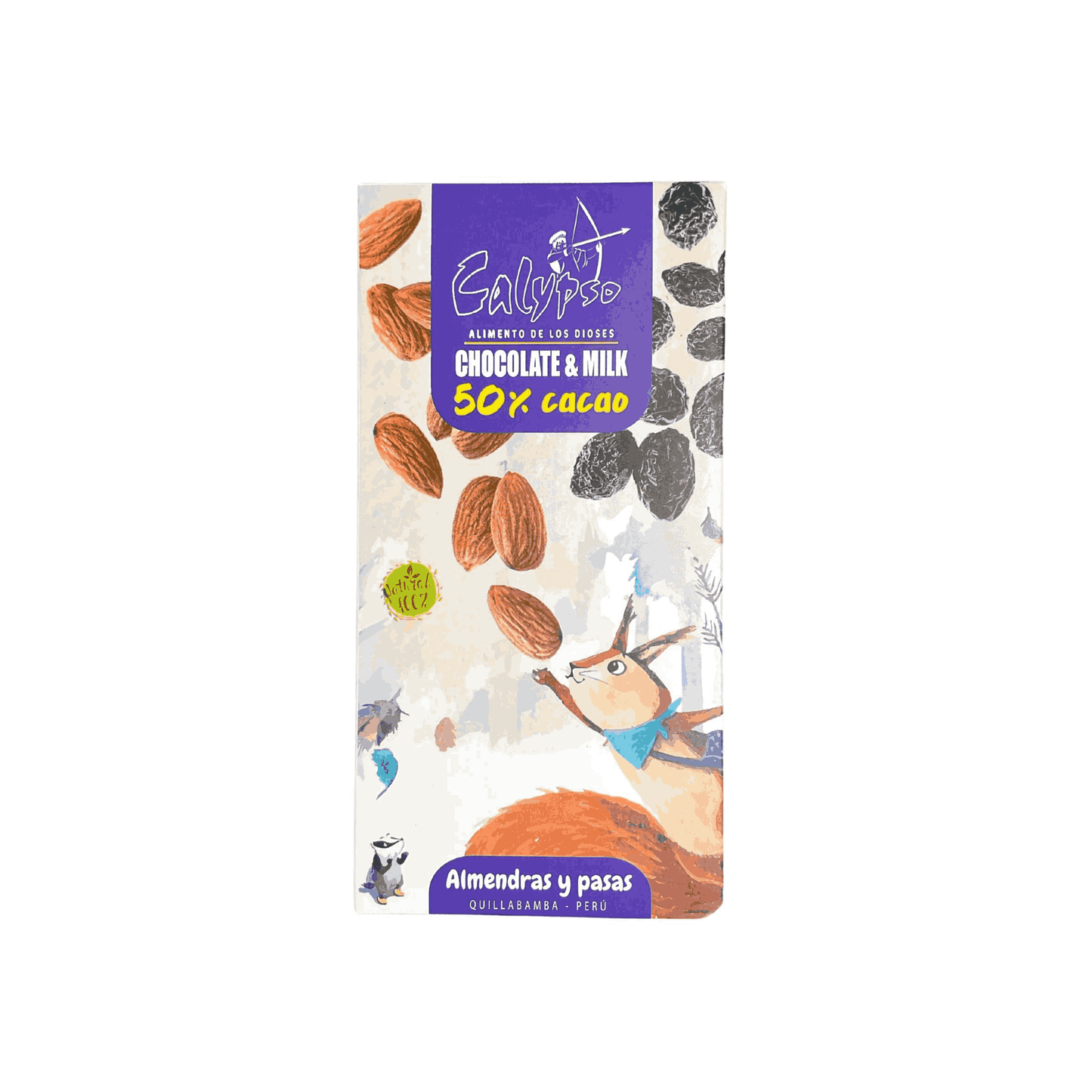 CHOCOLATE 50% CACAO CON ALMENDRAS Y PASAS CALYPSO