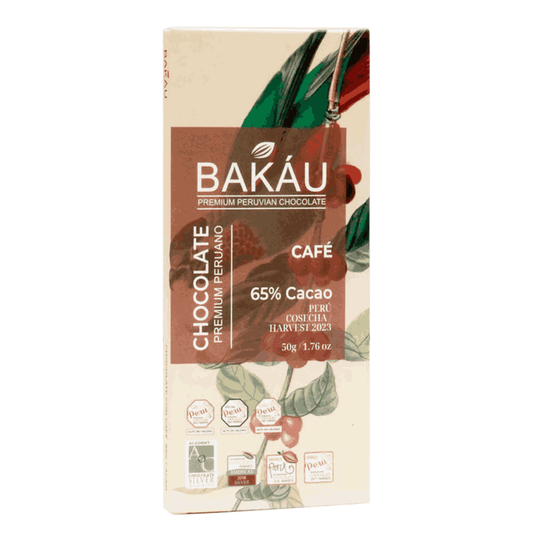 CHOCOLATE  CON CAFÉ 65 %  BAKÁU 50G.