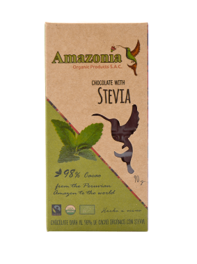 Chocolate Dark Con Stevia 98% Cacao Amazonía 90 G. Organico