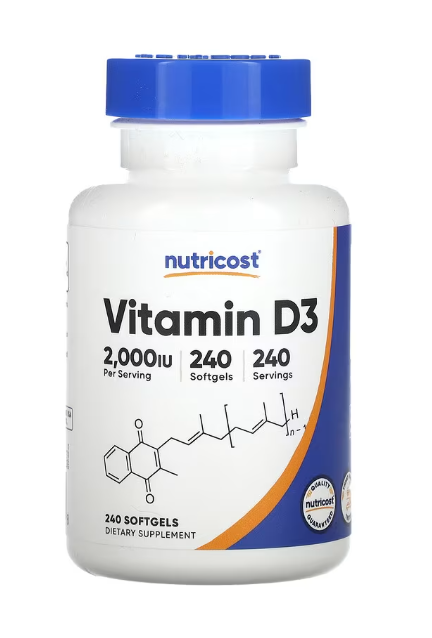 VITAMIN D3, 2000 UI, 240 Softgels. NUTRICOST