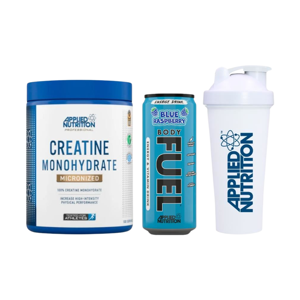 PACK CREATINA 500G APPLIED NUTRITION + ENERGIZANTE + SHAKER