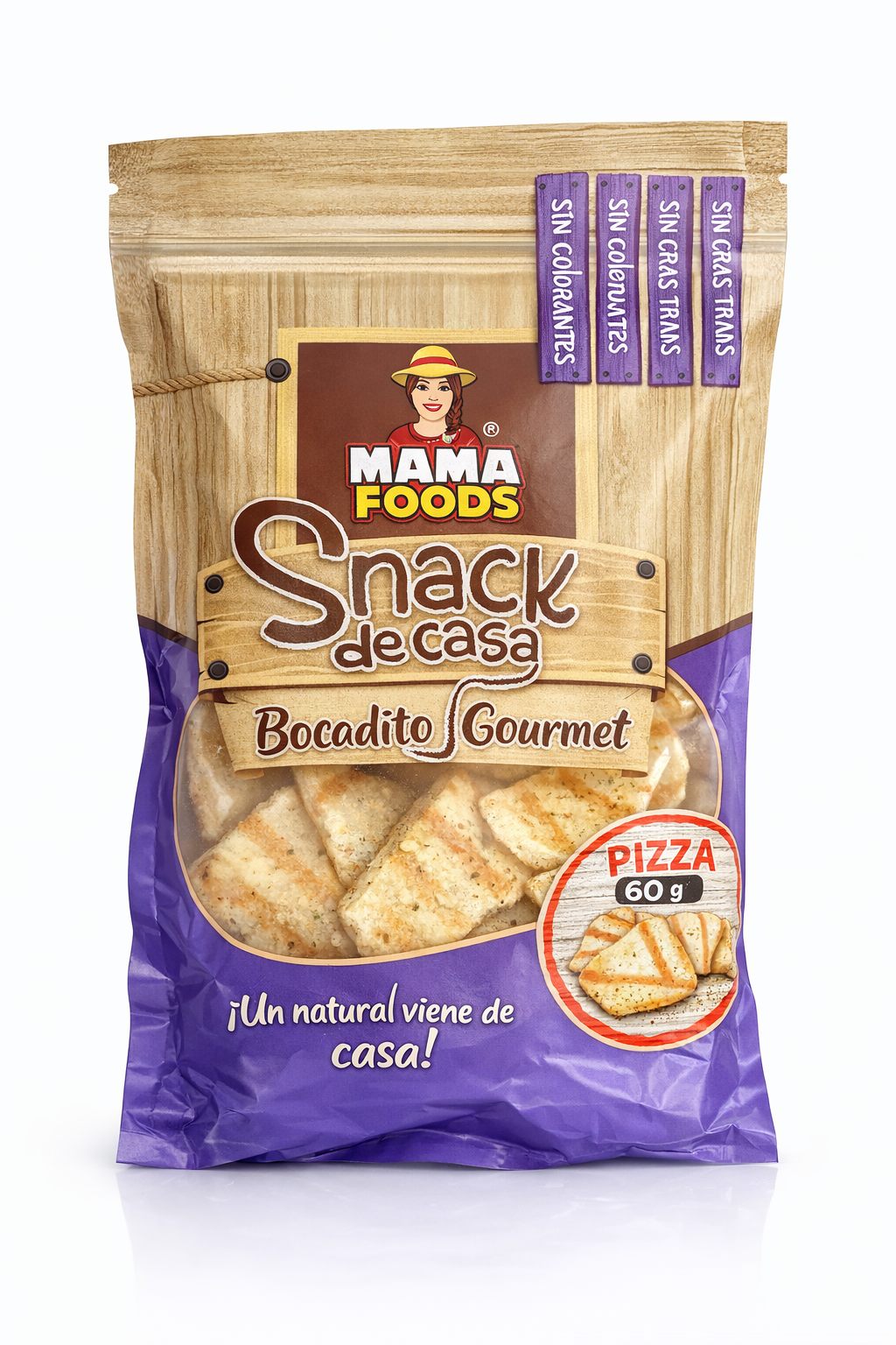 BOCADITOS A BASE DE YUCA SABOR PIZZA 60 GR - MAMA FOODS
