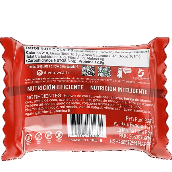 MUFFIN KETO CHOCO CHIP AVELLANA 72GR 1UND LIVE