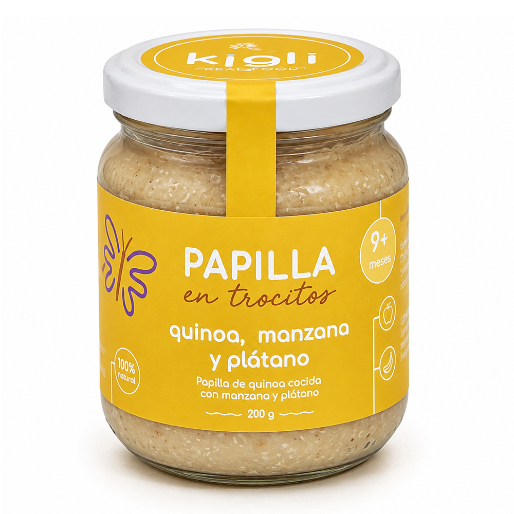 PAPILLA DE QUINOA, MANZANA Y PLÁTANO (TROCITOS) - KIGLI 200G
