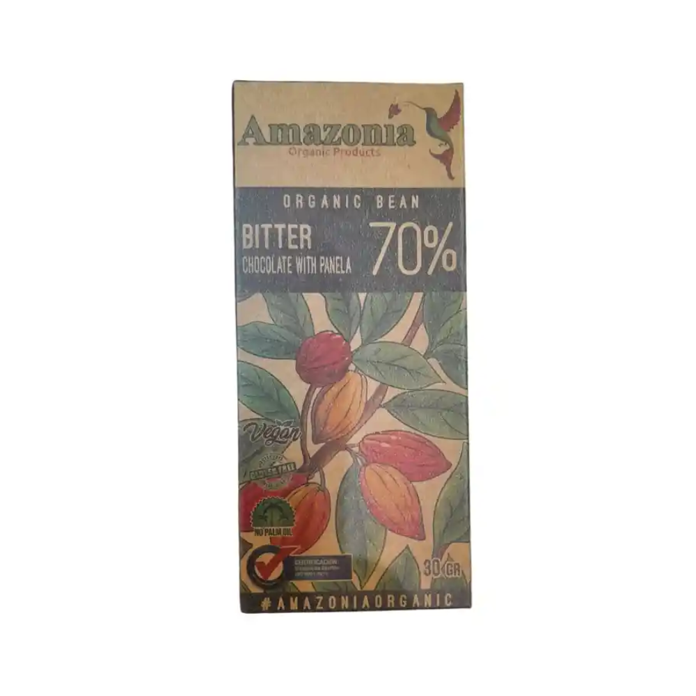 TABLETA CHOCOLATE BITTER 70% C/PANELA 30 GR-AMAZONÍA