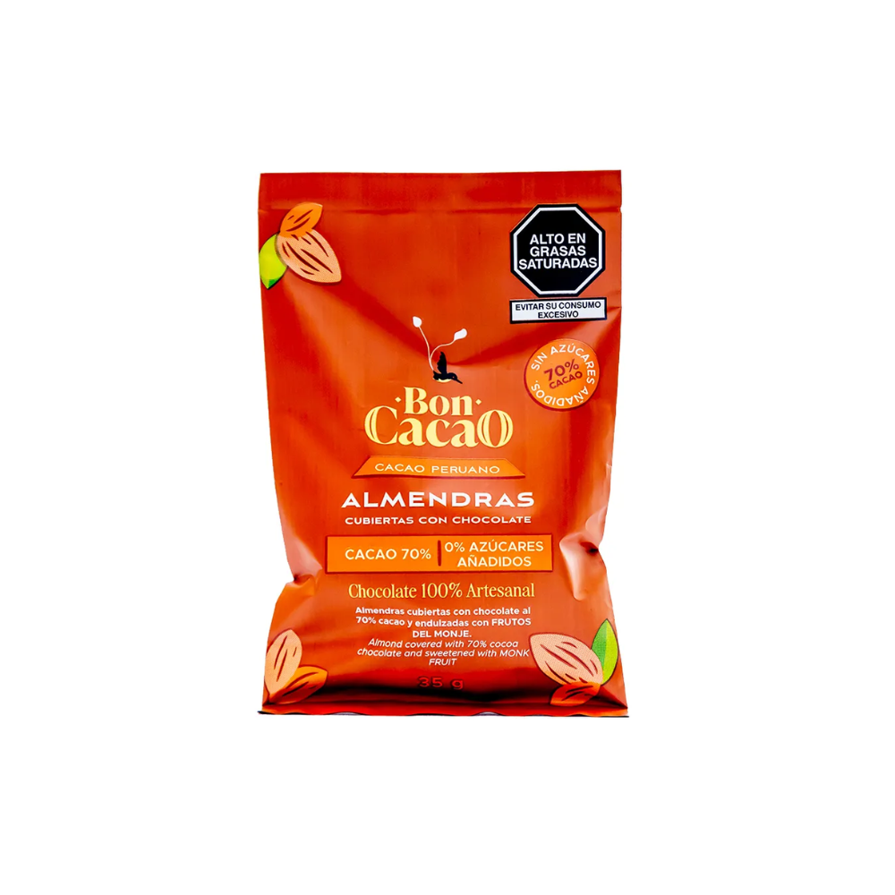 ALMENDRAS GRAGEADAS CON CHOCOLATE 70% X 35GR- BON CACAO