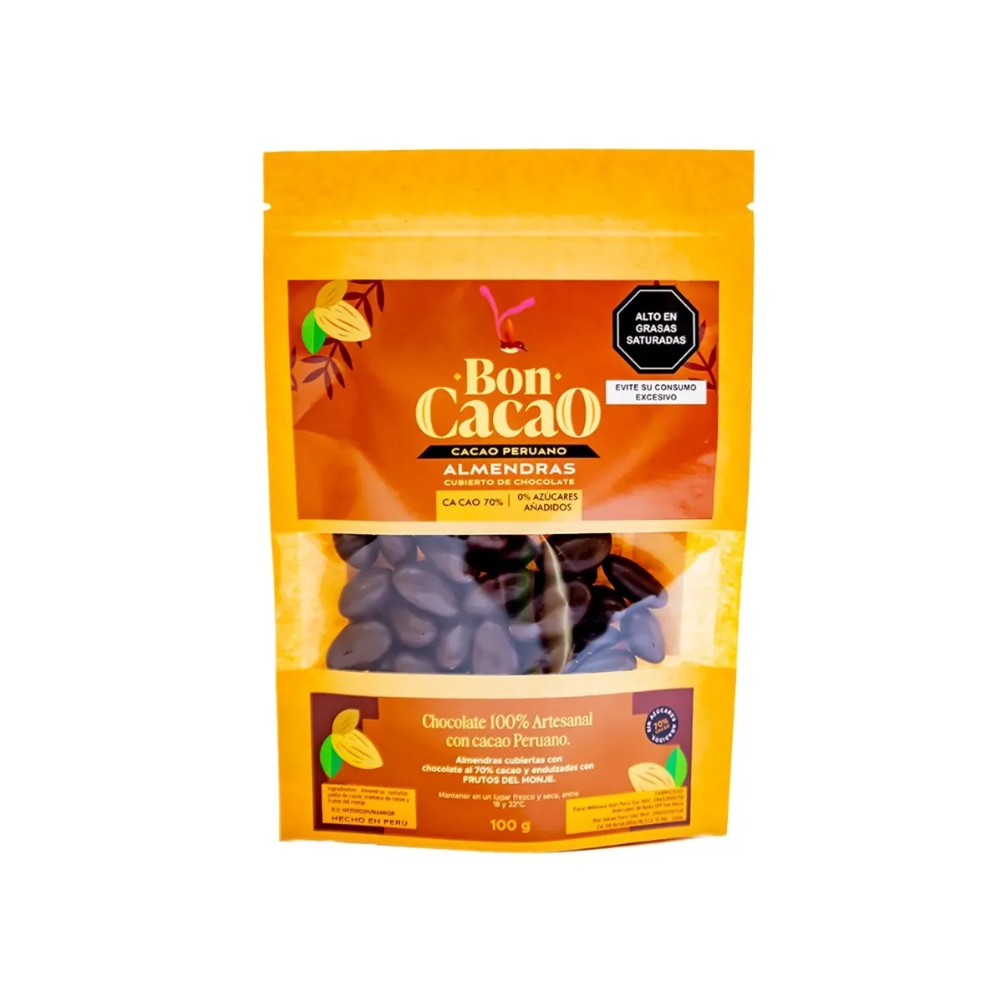 ALMENDRAS GRAGEADAS CON CHOCOLATE 70% X 100GR.BON CACAO