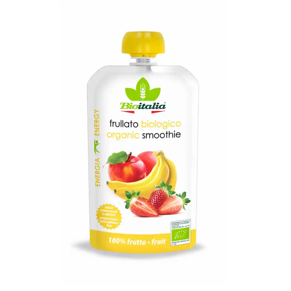 BIO ITALIA BATIDO DE FRUTAS A BASE DE PLATANO - FRESA - MANZANA SACHET X 120GR-BIOITALIA