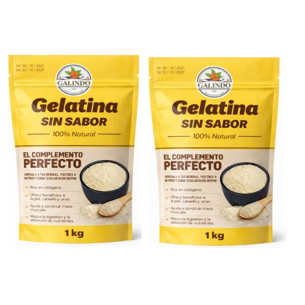PACK DE 2 GELATINAS SIN SABOR DE 1KG -GALINDO