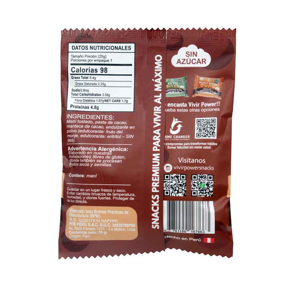 CHOCO MANÍ DARK 25G-VIVIR