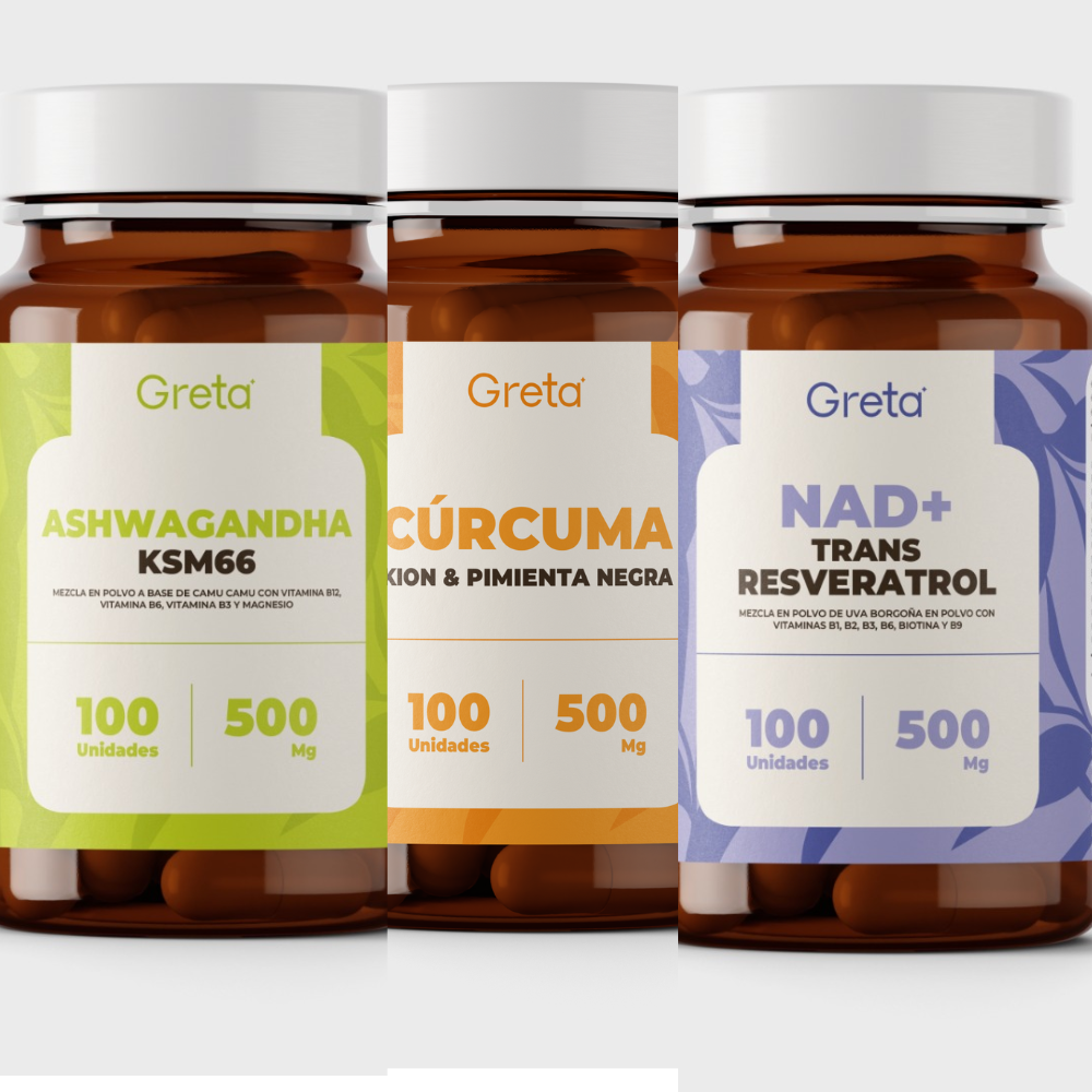PACK CURCUMA KION Y PIMIENTA NEGRA +NAD TRANS RESVERATROL+ASHWAGANDHA GRETA