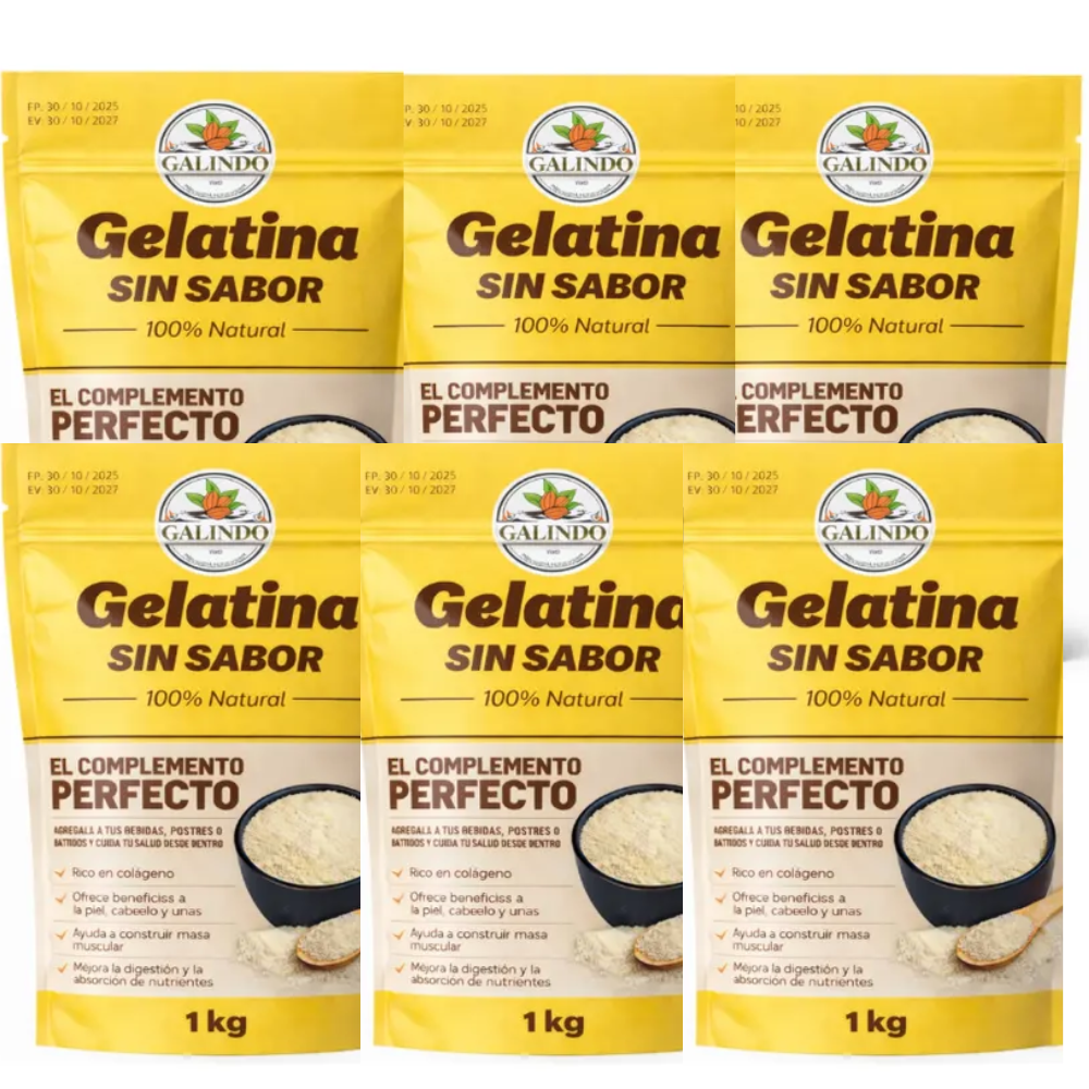 PACK X6 GELATINA SIN SABOR 1K -GALINDO