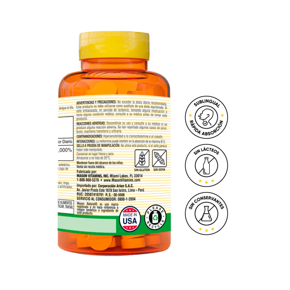 B-12 3000 MCG (60 TAB SUBL) MASON NATURAL