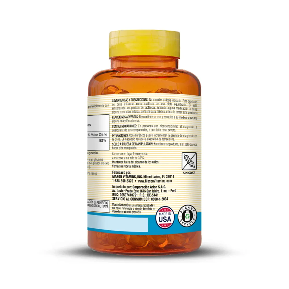 CITRATO DE MAGNESIO 250MG FRASCO 60 CAP-MASON NATURAL
